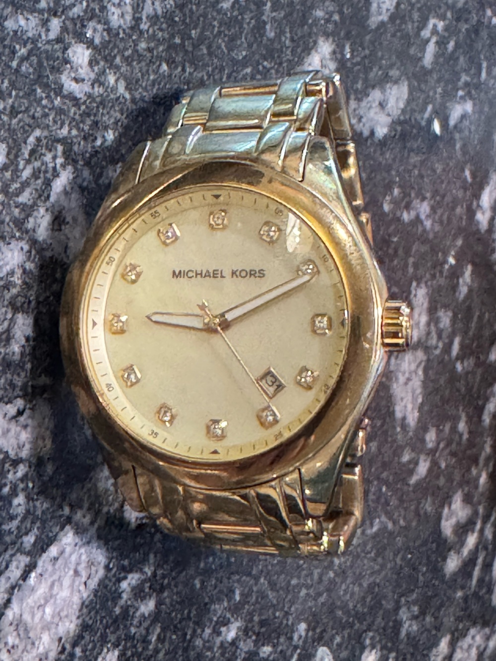 Michael Kors Gold Tone Bracelet Watch with Ivory Dial and Crystal Markers